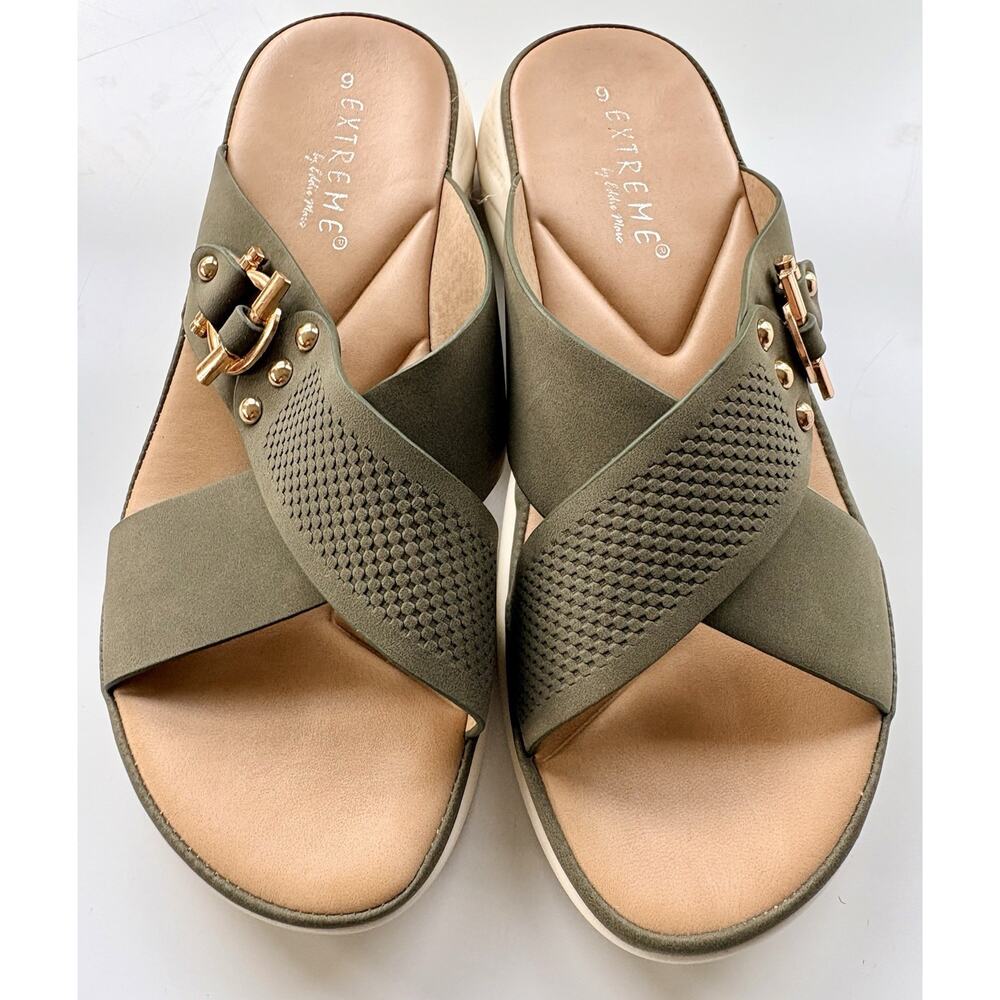 Extreme by Eddie Marc Sandals Olive Green Slip On Flip Flops Womens 9 Comfort